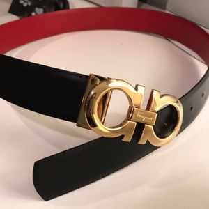 Reversible ferregamo leather belt black/red.
